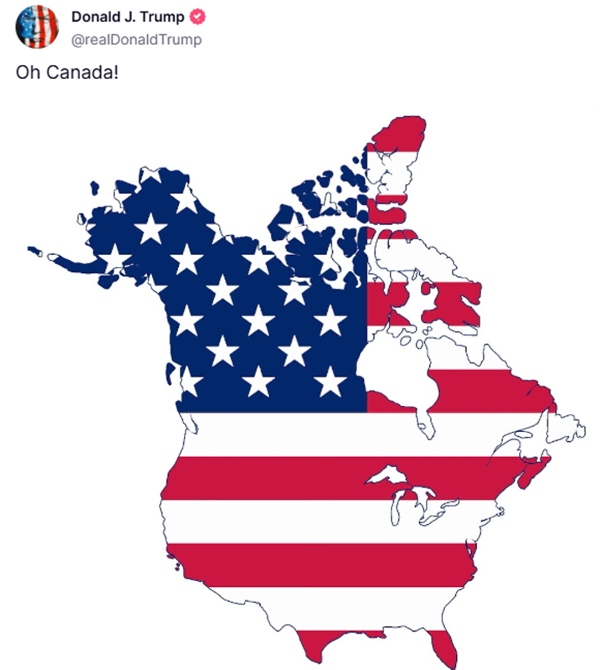 La foto del giorno, Donald Trump e la nuova mappa degli Stati Uniti con il Canada