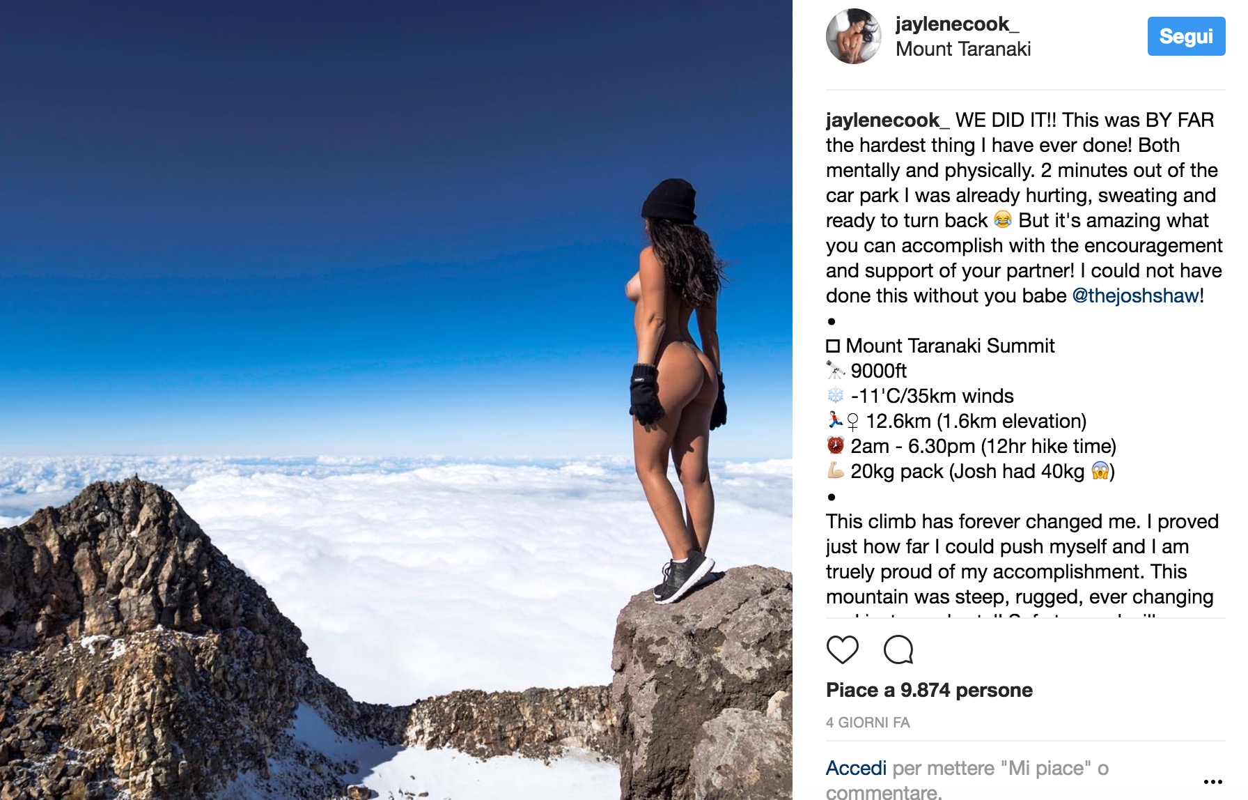 Jaylene Cook, coniglietta di Playboy, nuda sul Taranaki, monte sacro FOTO. E i maori...