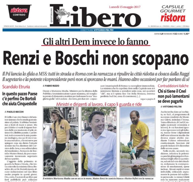 Libero, dopo la patata bollente Raggi: "Renzi e Boschi non scopano"