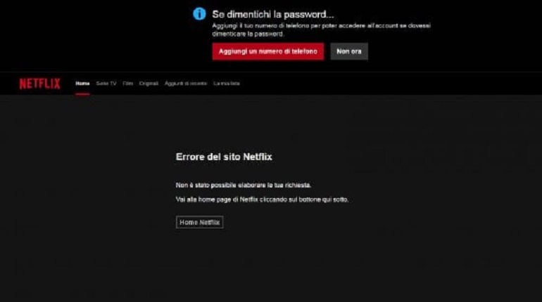 L'errore del sito Netflix