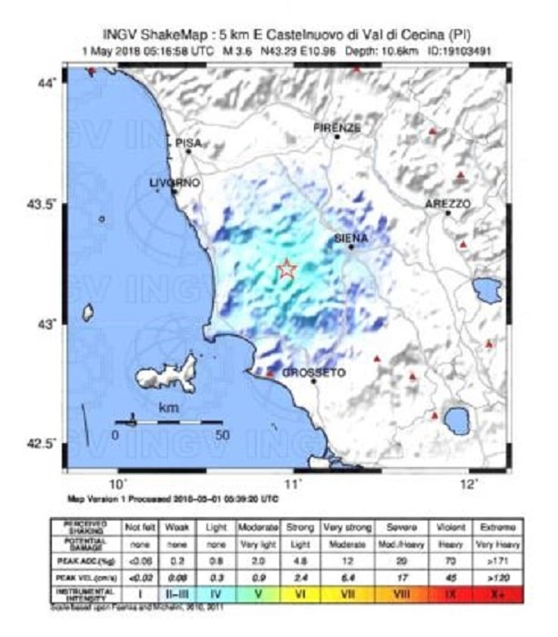 Terremoto Toscana 1 maggio