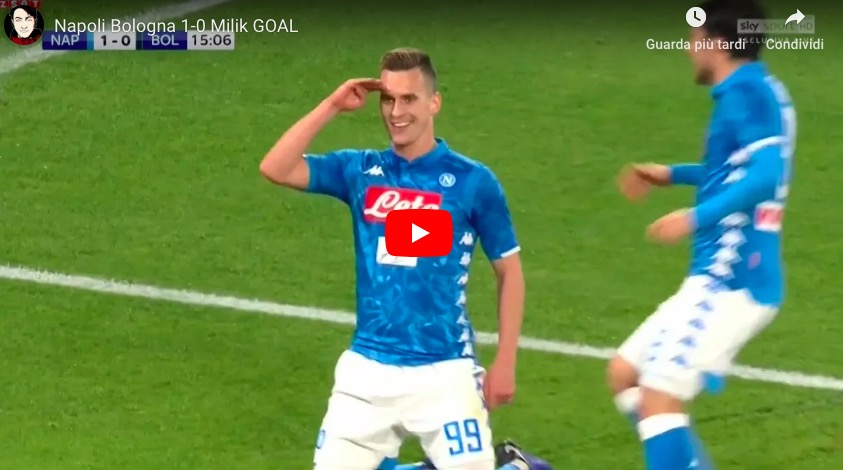 Napoli-Bologna 2-1 highlights e VIDEO GOL, Milik decisivo con doppietta