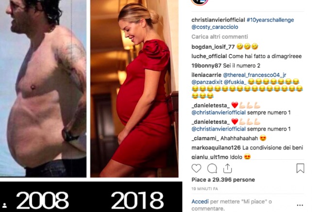 Bobo Vieri uomo di panza, il suo #10yearschallenge con Costanza Caracciolo incinta spopola su Instagram