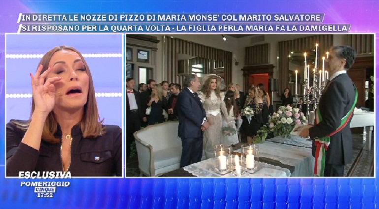 Pomeriggio 5, Maria Monsè festeggia in diretta le ''nozza di pizzo'' con Salvatore Paravia