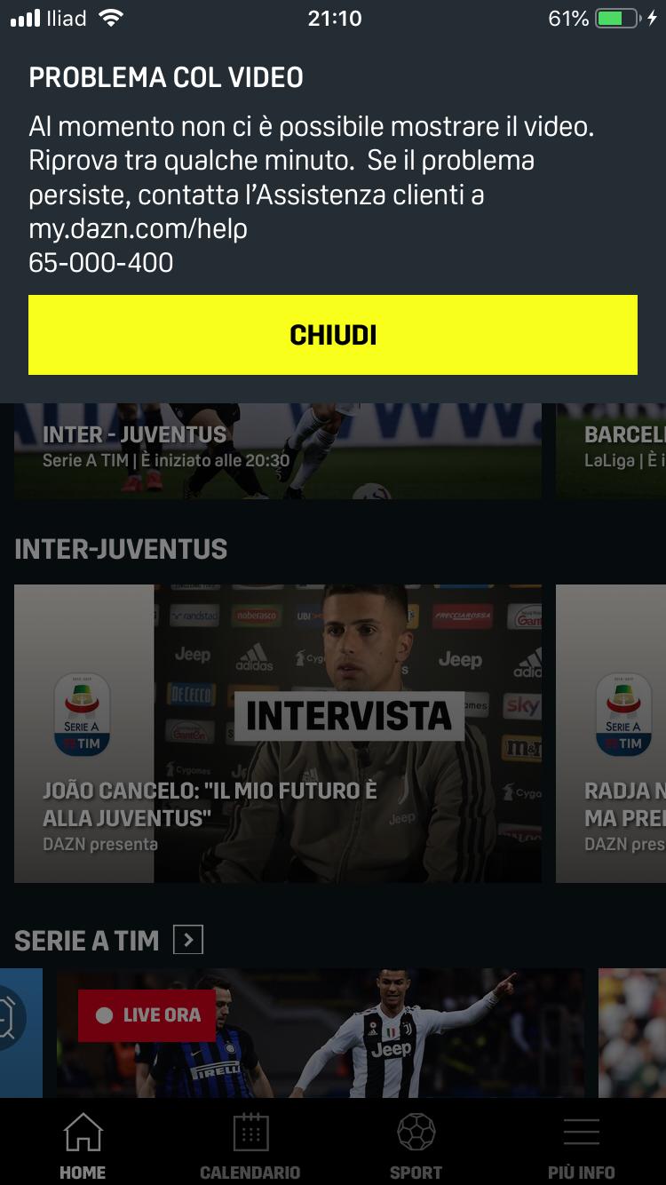 Inter-Juventus, lo streaming di Dazn è difettoso: quante proteste sui social