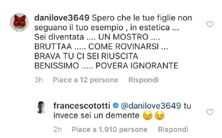 Francesco Totti difende Ilary Blasi su Instagram: "Tu sei un demente"