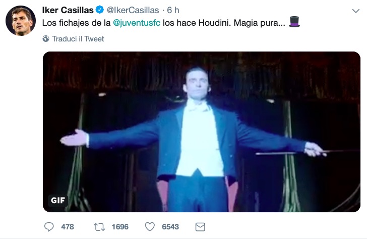Casillas post strano sulla Juventus: "I loro acquisti li fa Houdini, pura magia"