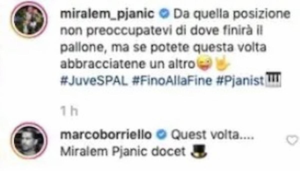 Juventus Spal Pjanic Totti Borriello Instagram simpatico botta e risposta tra ex compagni