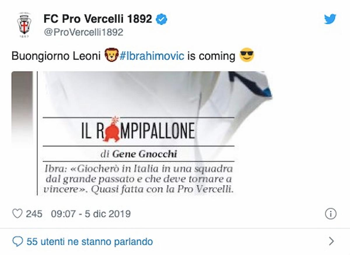 Ibrahimovic in una squadra dal passato glorioso? Arriva post della Pro Vercelli...