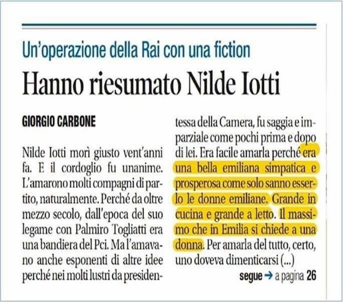 Libero e l'articolo su Nilde Iotti "bella emiliana simpatica e prosperosa". Critiche dall'Ordine dei Giornalisti