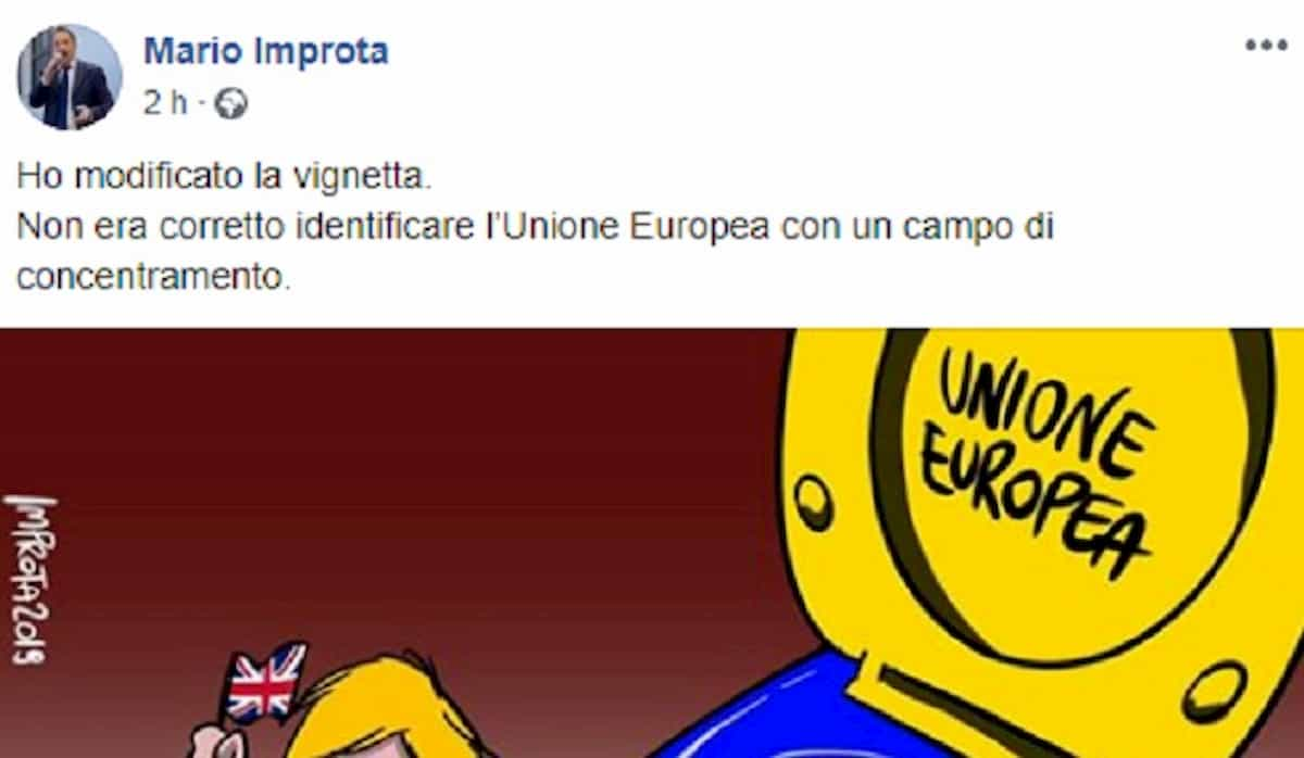 Marione (Mario Improta) e la vignetta della Ue come Auschwitz. Poi cambia il lager in...water