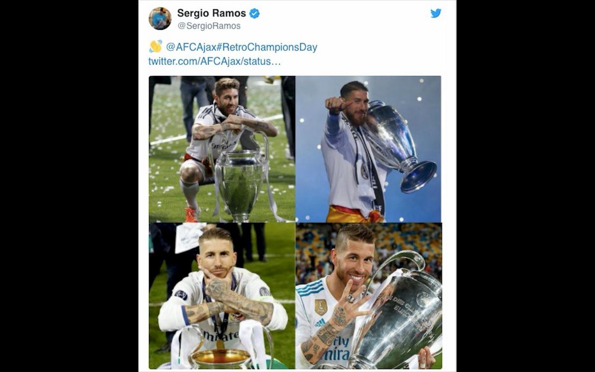 Ajax sfotte Sergio Ramos sui social, lui risponde con le Champions vinte in carriera