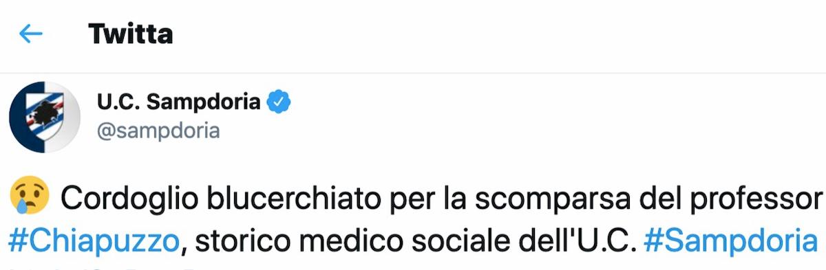 Andrea Chiapuzzo è morto, è stato lo storico medico sociale della Sampdoria