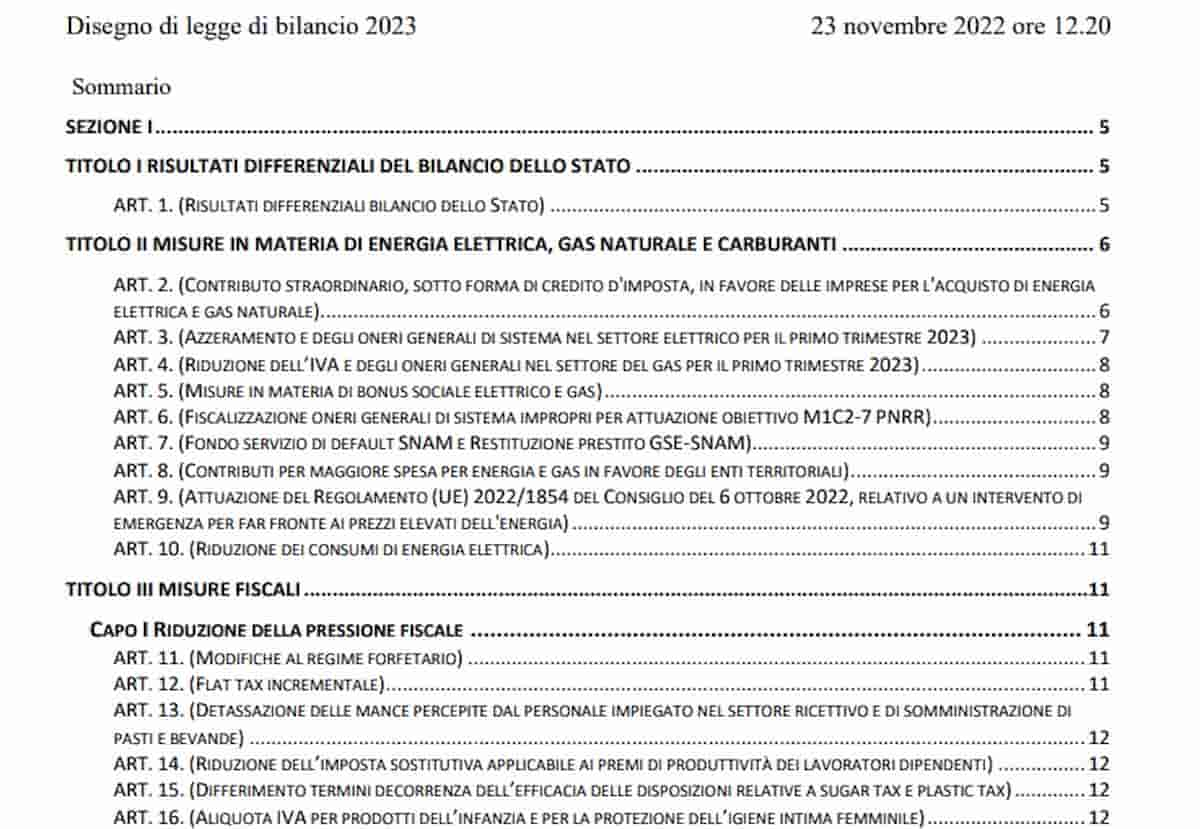 Legge Di Bilancio, Il Testo In Bozza Della Manovra (PDF): Dalle ...