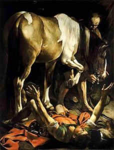 San Paolo, interprete di Gesù, caduto da cavallo, quadro di Caravaggio nella chiesa di Santa Maria del Popolo a Roma 