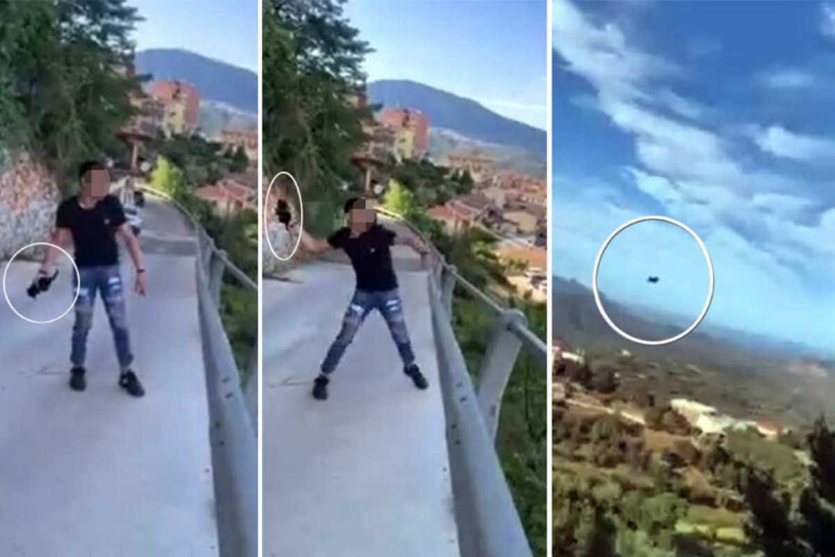 ragazzo lancia gattino da un ponte