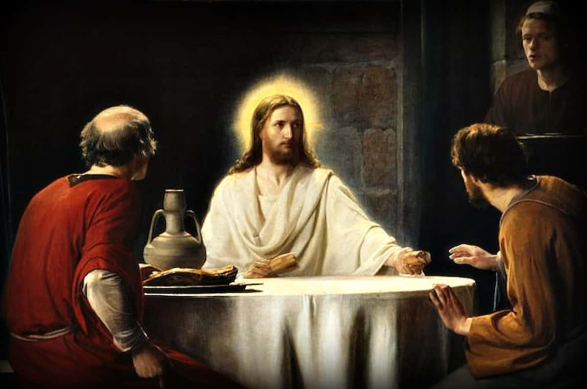 Gesù spezza il pane e istituisce l'Eucarestia