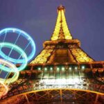 La torre eiffel con il logo delle olimpiadi