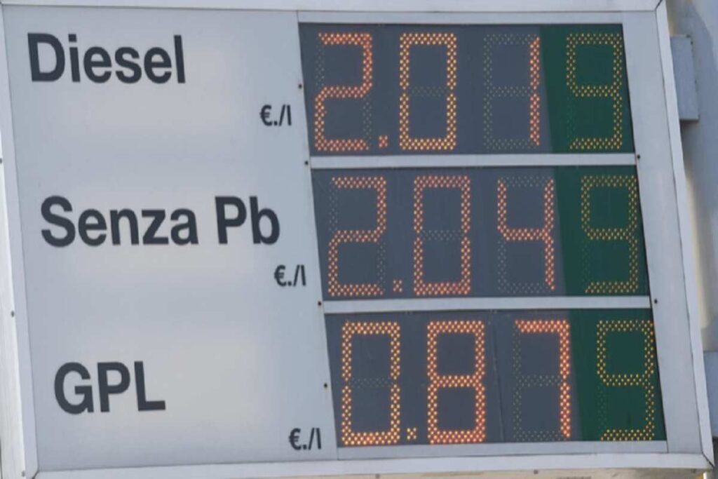 Un vecchio cartello con i prezzi dei carburanti