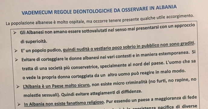 Cosa c'è scritto nel vademecum per gli agenti italiani in Albania