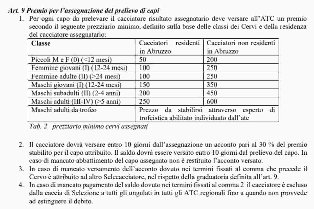 tariffario cervo abruzzo