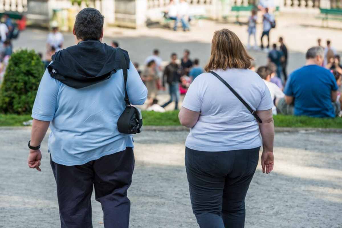 una coppia di obesi a passeggio