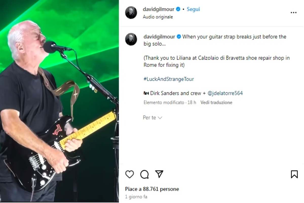 david gilmour cintura chitarra: il post su Instagram