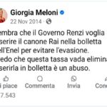 Giorgia Meloni e il tweet sul canone Rai