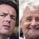 primi piani di matteo renzi e beppe grillo