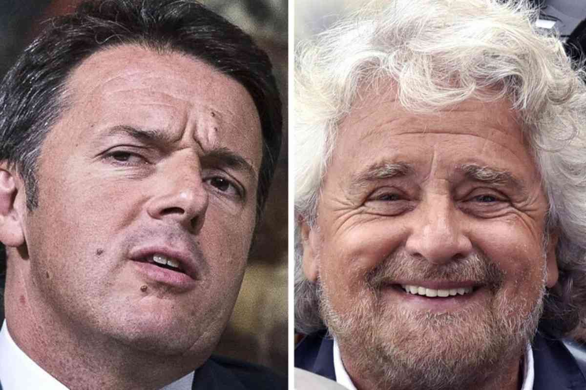 primi piani di matteo renzi e beppe grillo