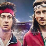 Gli attori Shia LaBeouf e Sverrir Gudnason sulla locandina del film Borg McEnroe