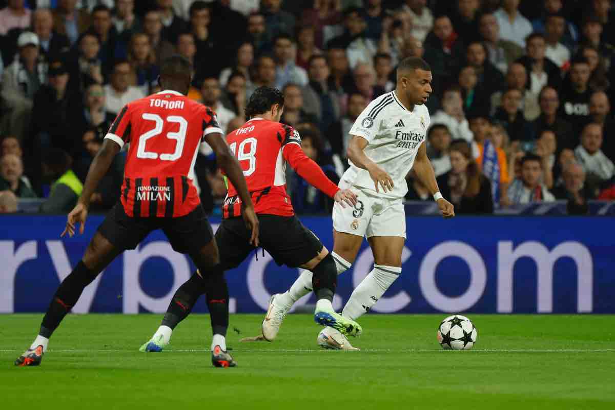 Un'azione di Mbappe in Real Madrid-Milan