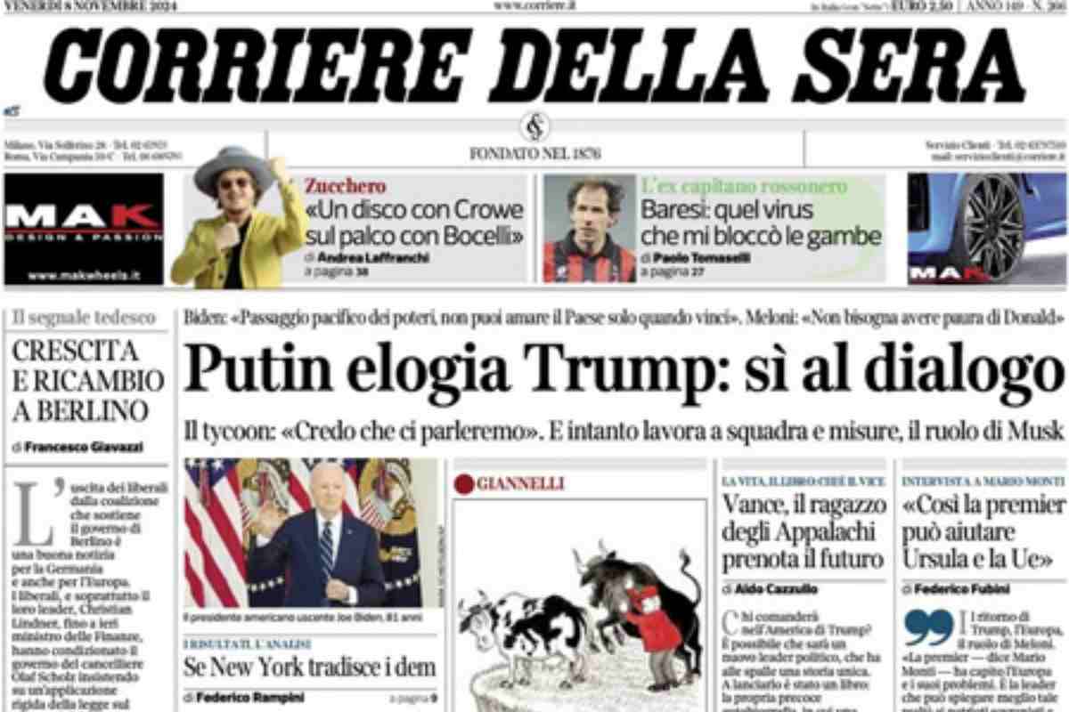 prima pagina corriere 8 11 2024