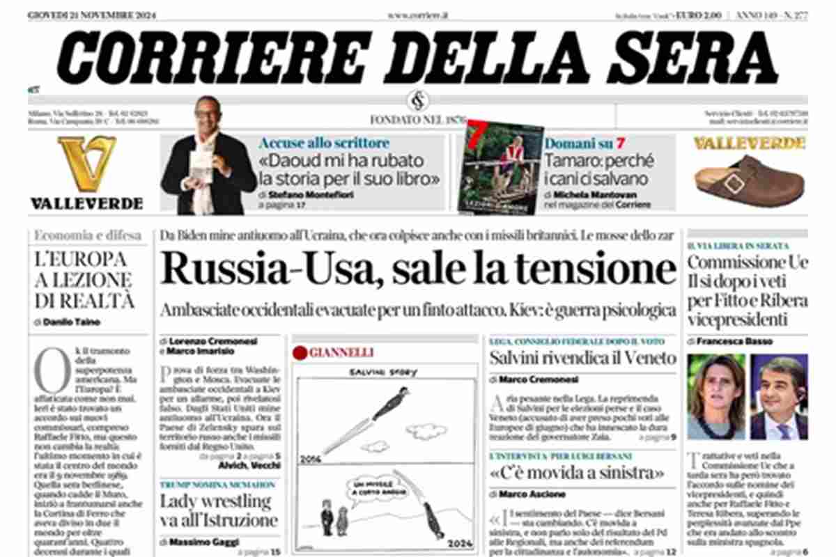 Il Corriere della Sera del 21 novembre