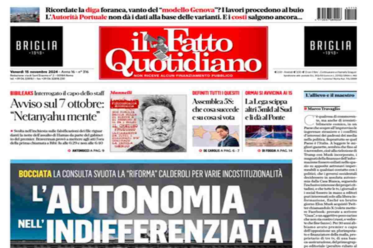 Il Fatto Quotidiano del 15 novembre