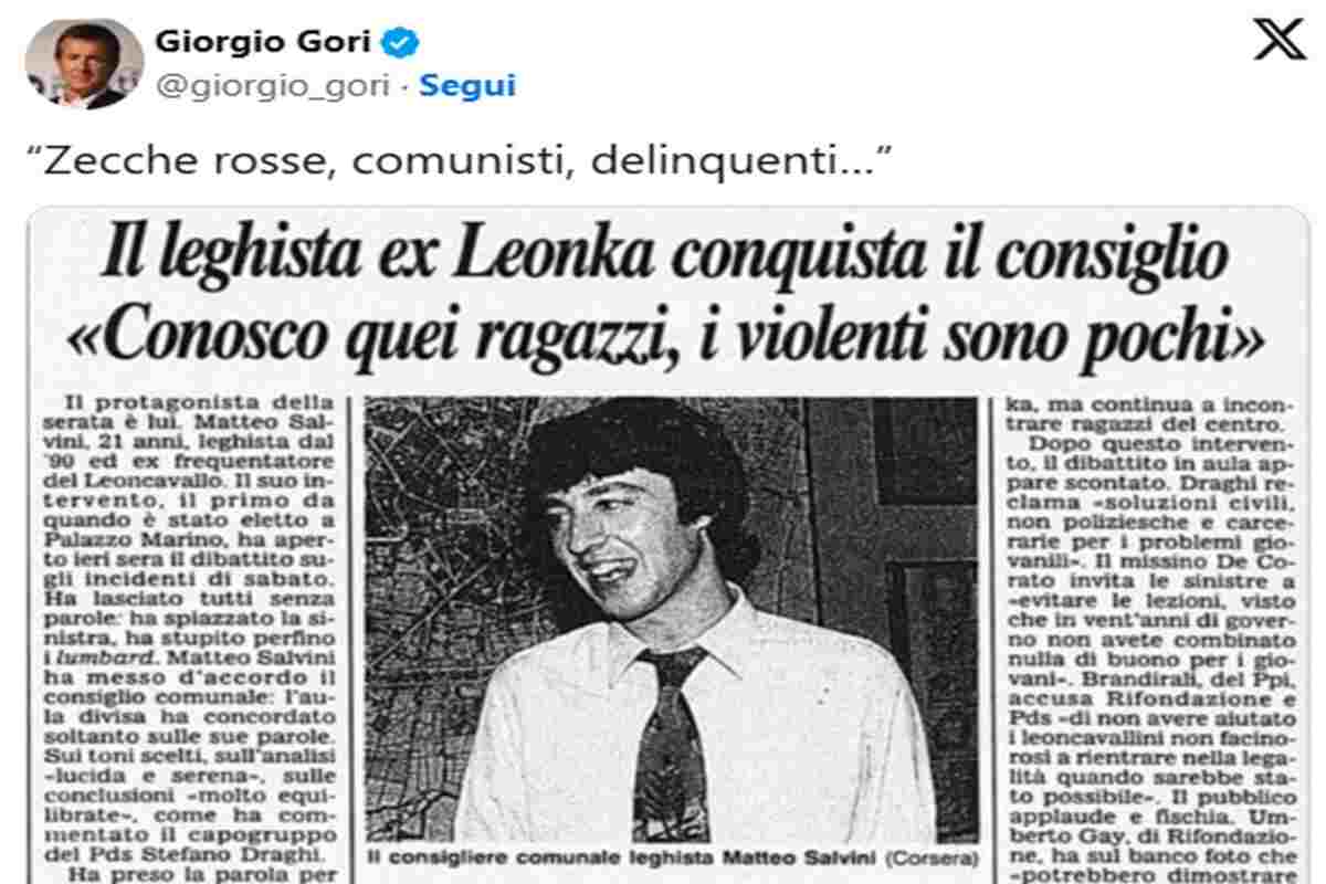 Giorgio Gori e il ritaglio con un Salvini d'annata