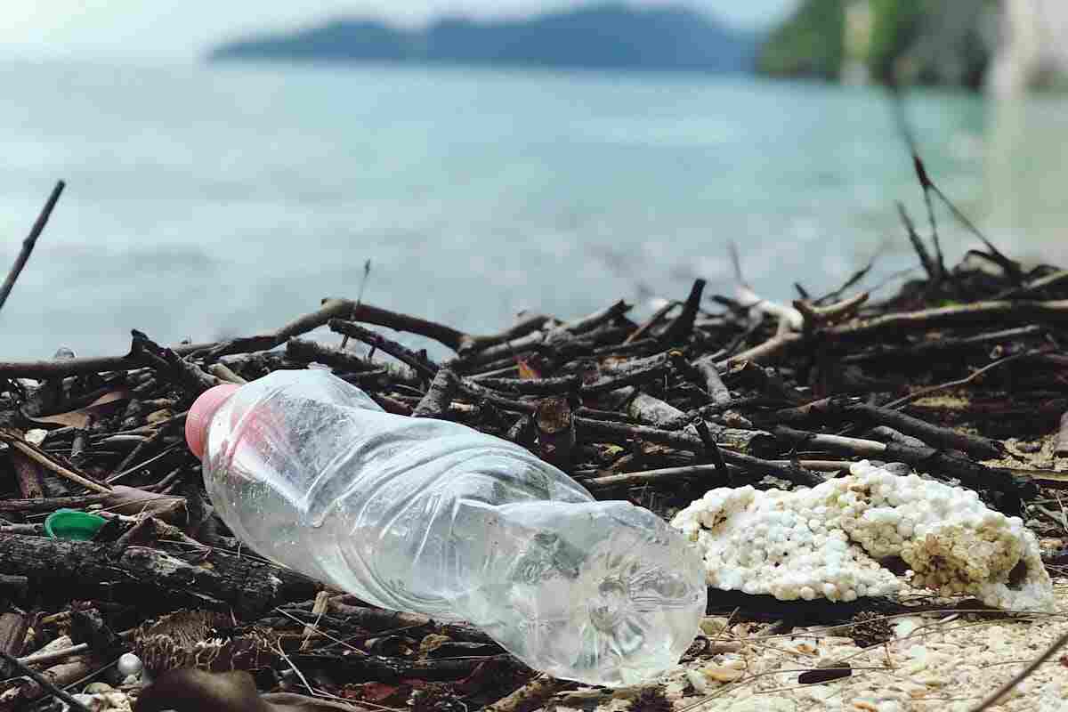 una bottiglia di plastica abbandonata nell'ambiente