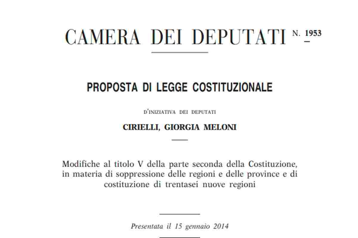 La proposta di legge di Fratelli d'Italia per l'abolizione delle Regioni