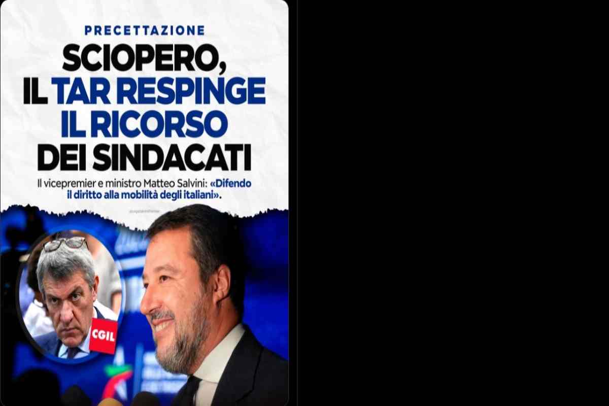 Il post di Salvini contro Cgil e Uil 