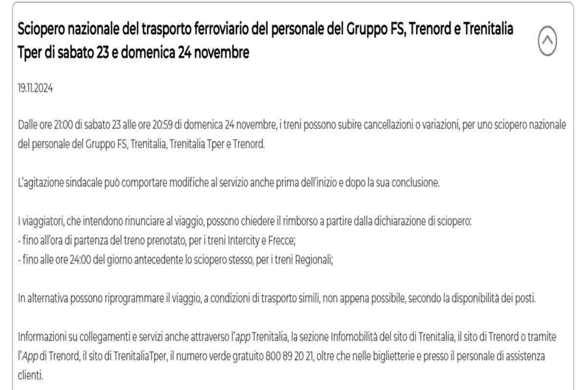 Nuova settimana, nuovo sciopero dei treni. Dalle 21 di sabato l’agitazione del personale del gruppo Fs