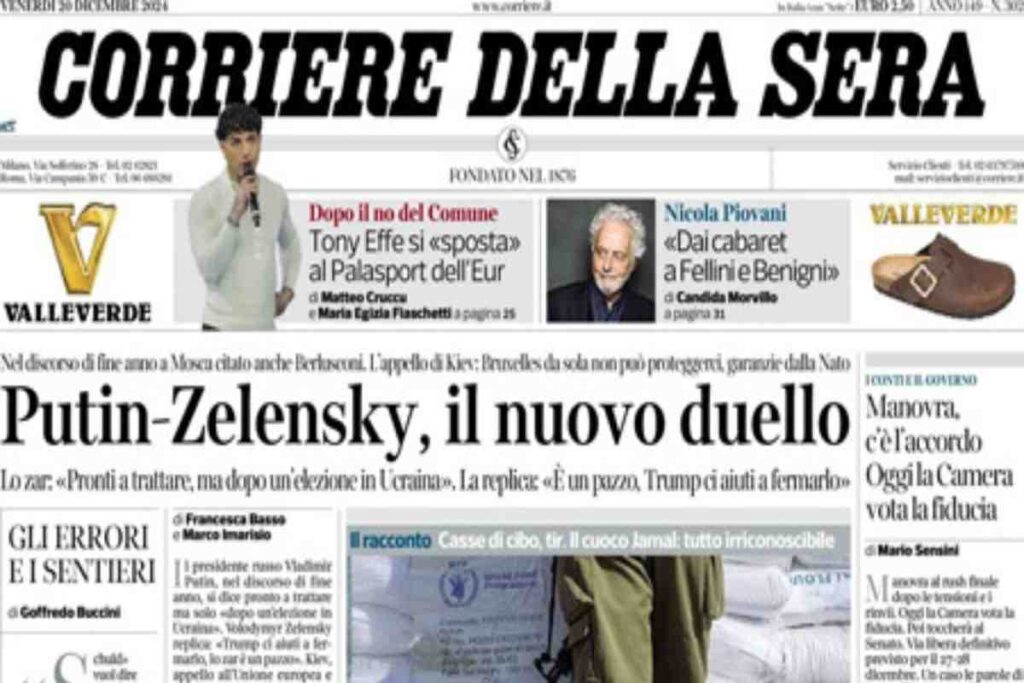 La prima pagina del Corriere