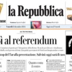 Prima pagina di Repubblica