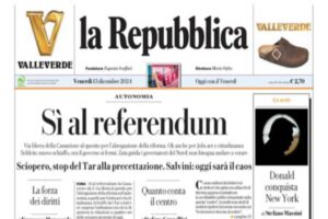 Prima pagina di Repubblica