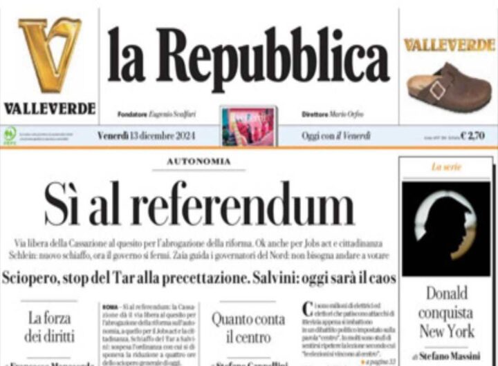 Prima pagina di Repubblica