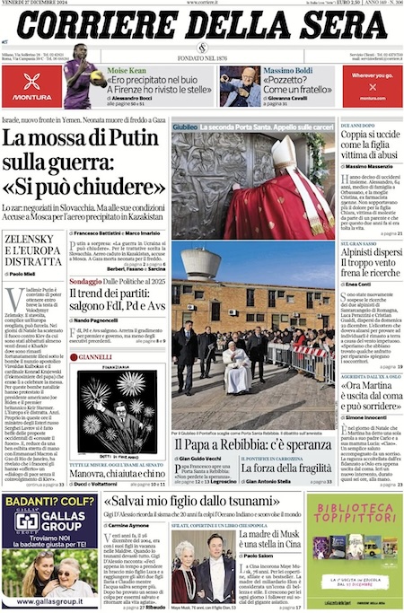 Il Corriere della Sera del 27 dicembre