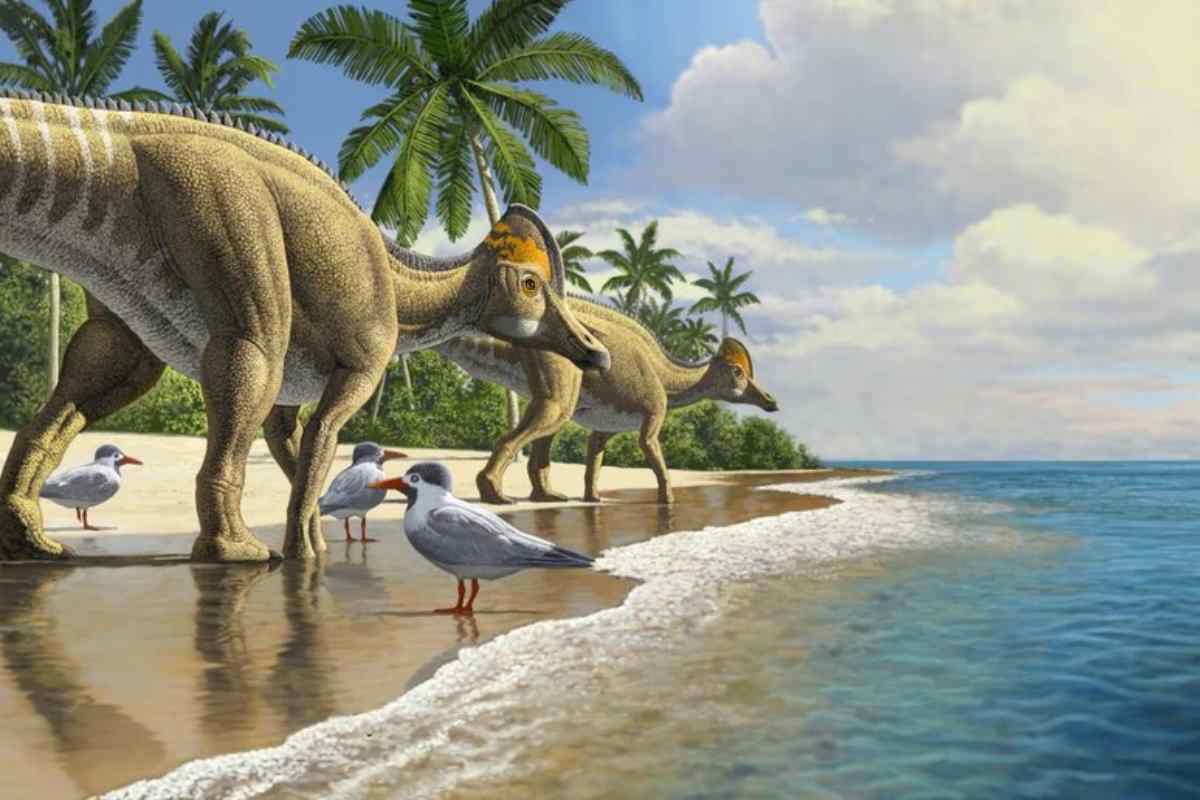 Una rappresentazione grafica di due dinosauri sulla riva