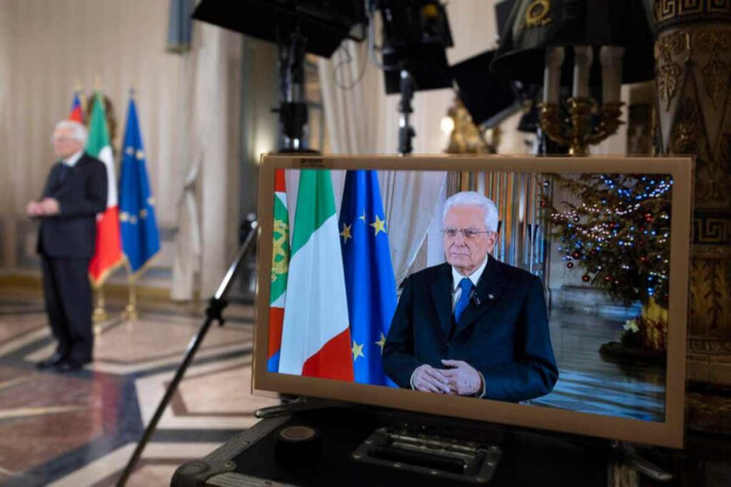 Il Presidente della Repubblica Sergio Mattarella in occasione del discorso di fine anno nel 31 dicembre del 2023