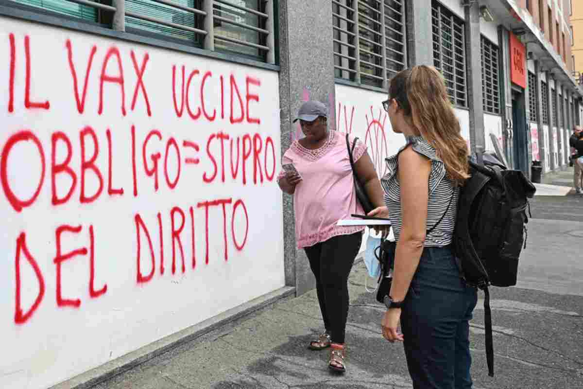 Scritte no vax su un muro a Roma