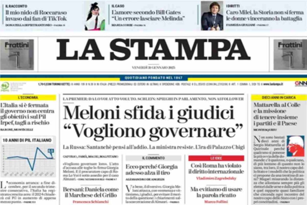 La Stampa, prima pagina di oggi