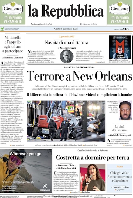 La Repubblica del 2 gennaio